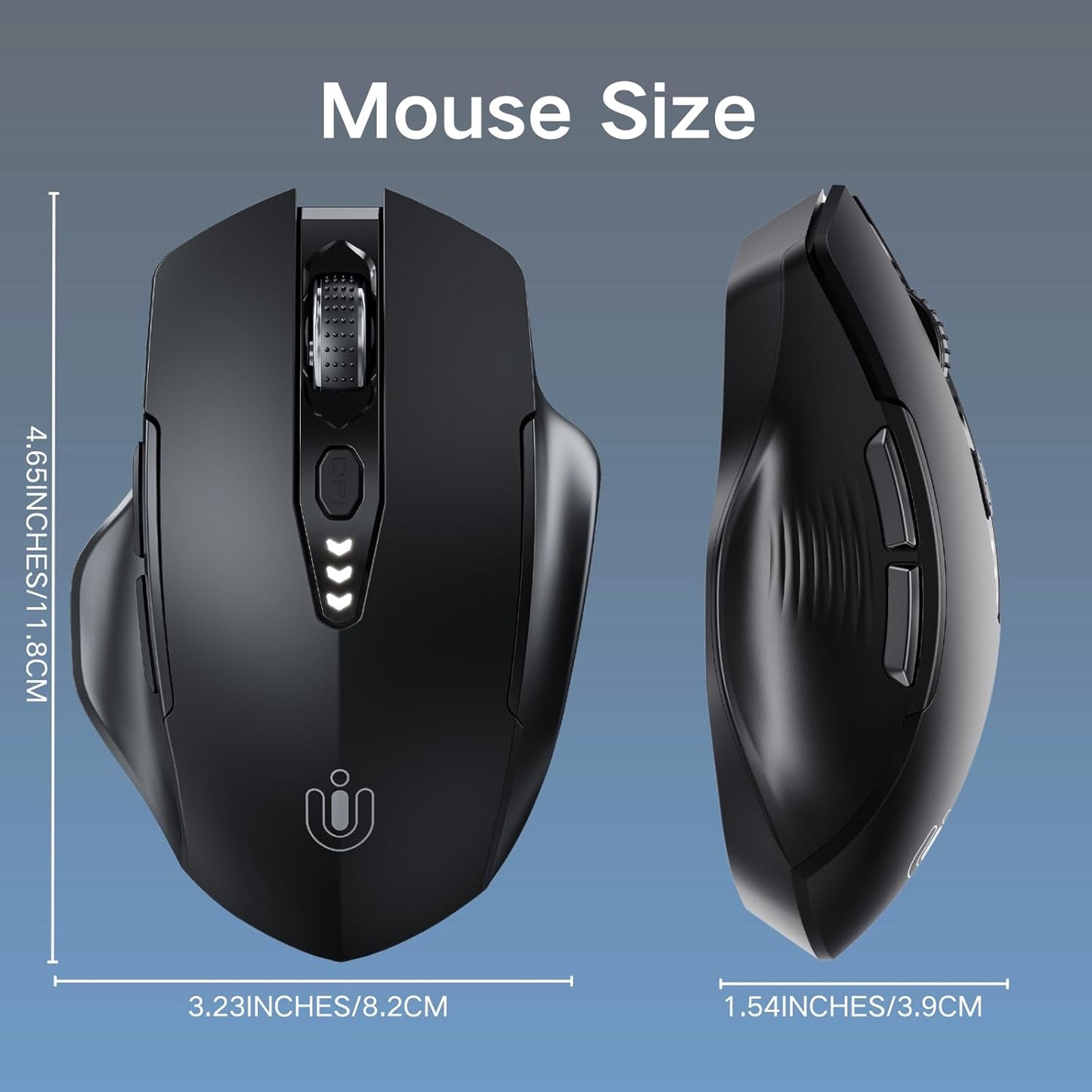 Uineer 2.4GHz Wireless Rechargeable Mouse, Ergonomic, 4-Level DPI, Laptop-Compatible, Matte Black