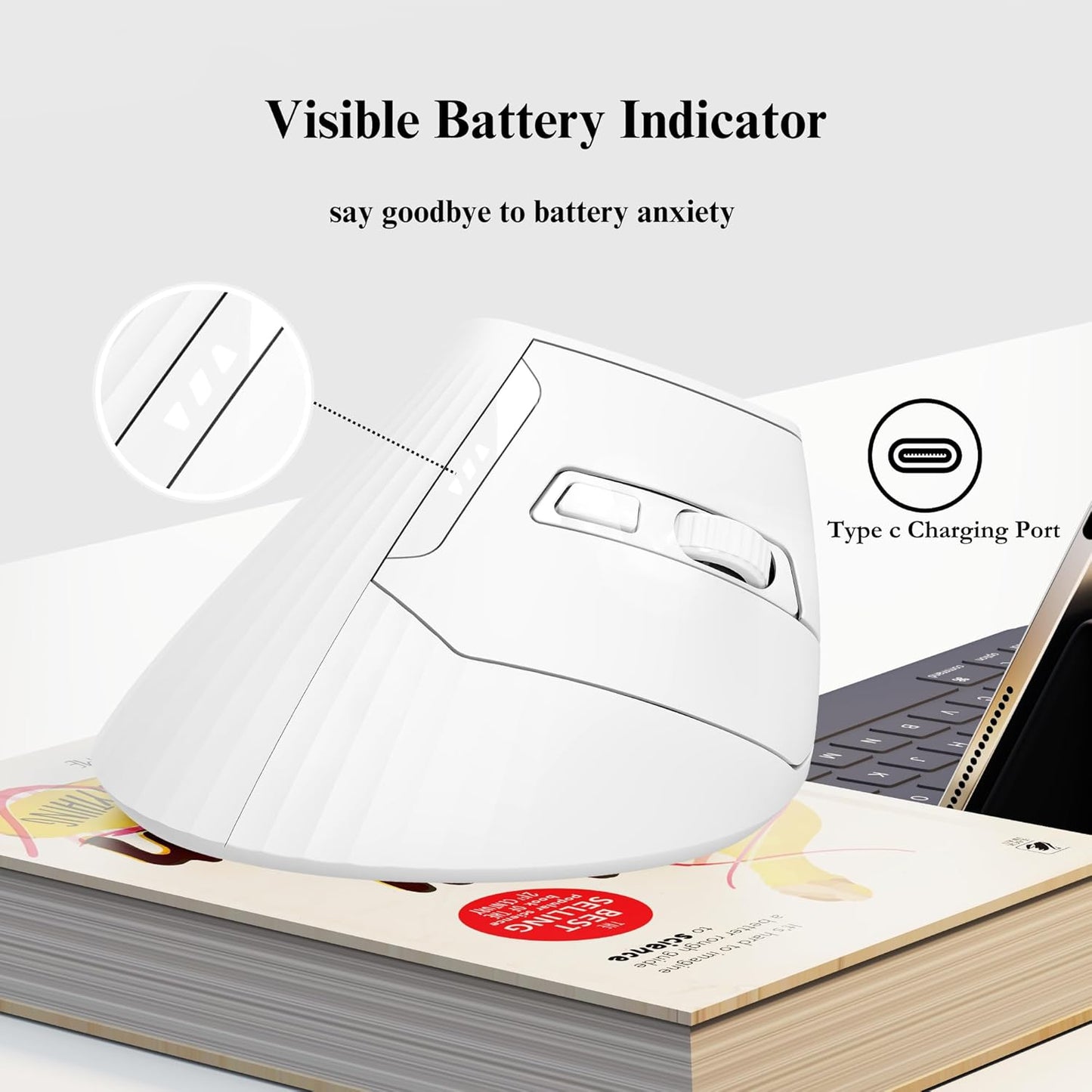 Uineer Ergonomic Wireless Mouse,Bluetooth Vertical Mouse with BT5.0/4.0/2.4G, Rechargeable with Battery Indicator,Ergonomic Design for Comfort and Reduced Wrist Strain for Home,Office Use,Black