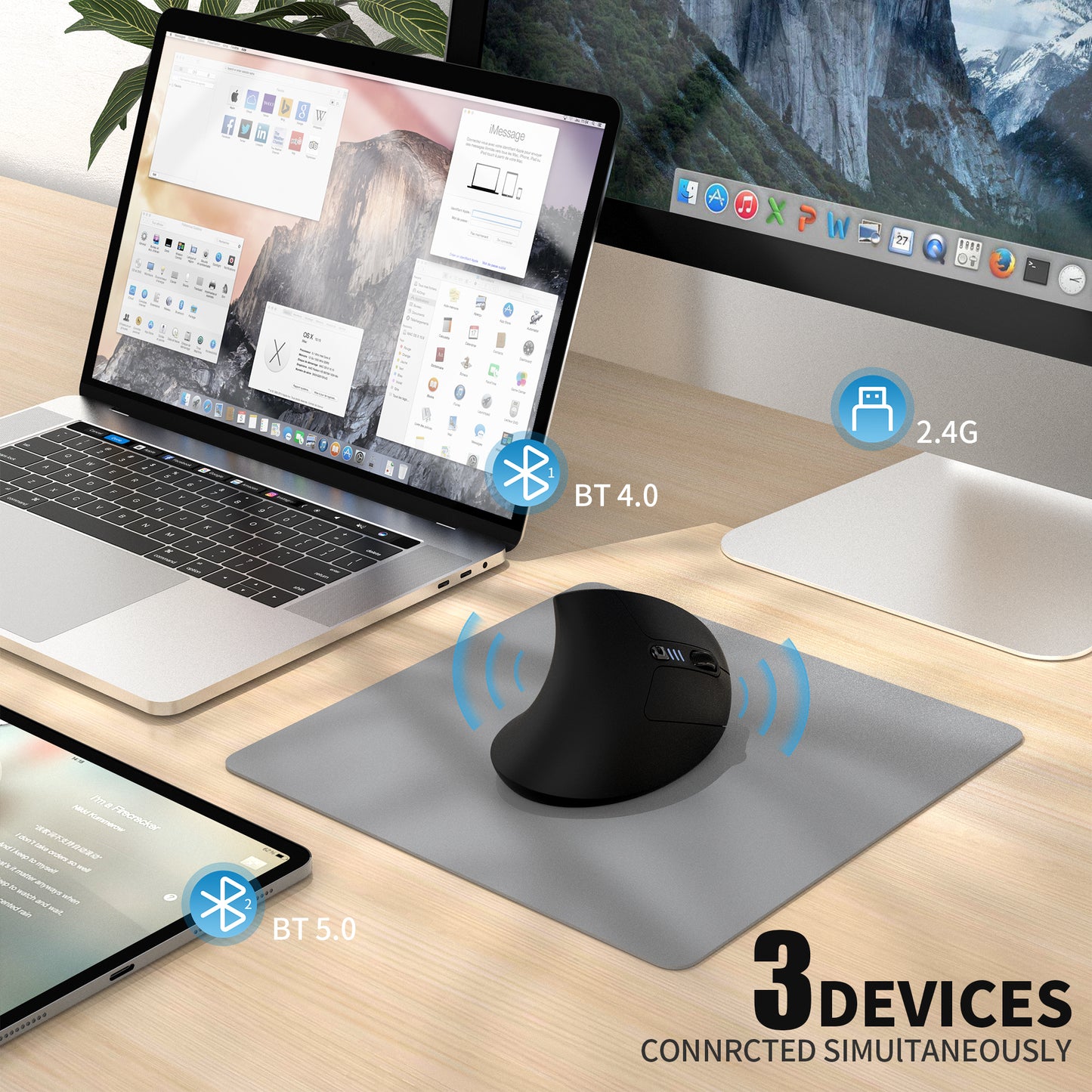 Uineer Ergonomic, Bluetooth Vertical Wireless Mouse, Reduce Wrist Pain, Lightweight, Quiet clicks Rechargeable, Bluetooth Mouse for Office, Compatible with PC, Laptop, MacBook