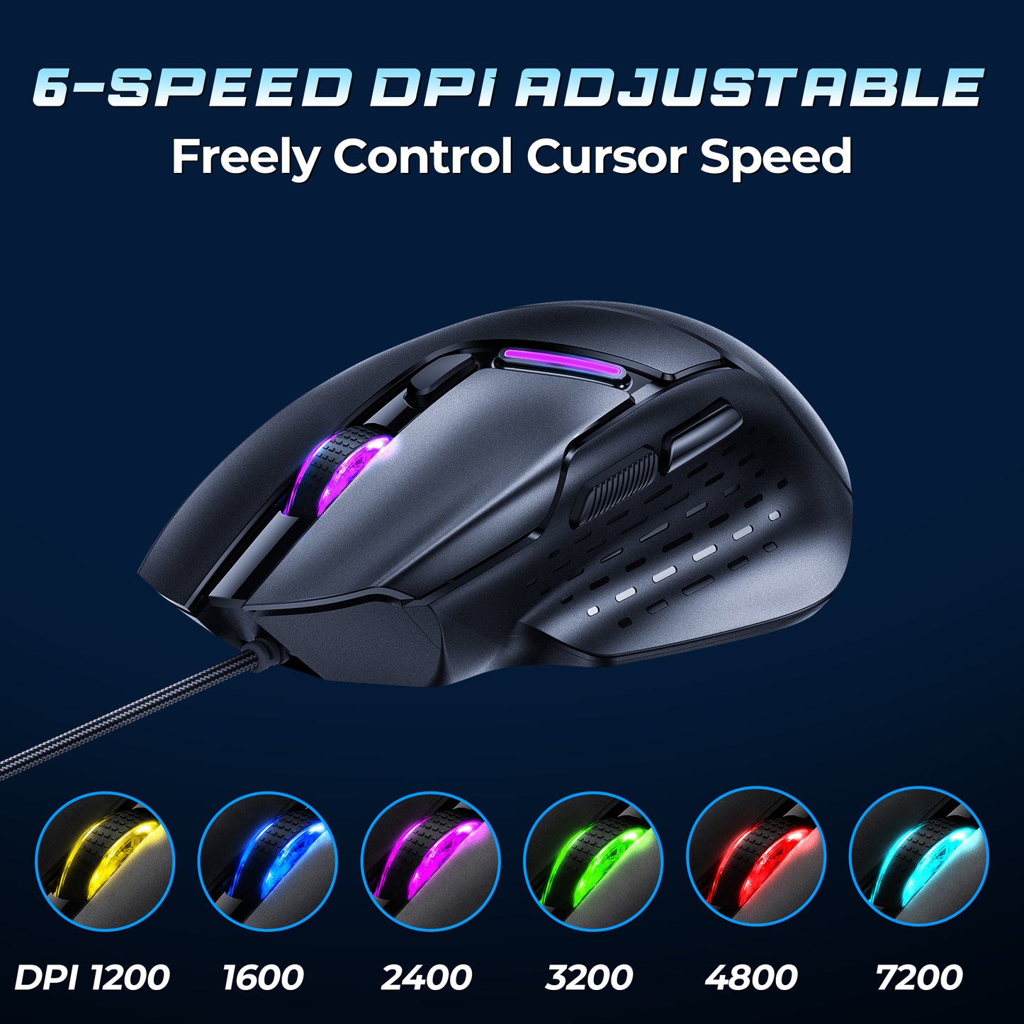 U7W Wired Mouse, 7200 DPI Adjustable 6-Button Computer Mouse for Office, Study & Daily UseU7W Wired Mouse, 7200 DPI Adjustable 6-Button Computer Mouse for Office, Study & Daily Use