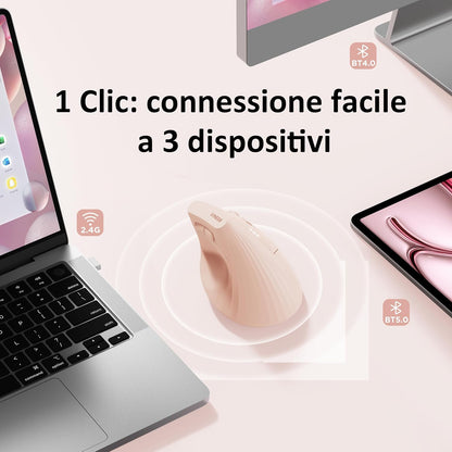 Uineer Ergonomic Wireless Mouse,Bluetooth Vertical Mouse with BT5.0/4.0/2.4G, Rechargeable with Battery Indicator,Ergonomic Design for Comfort and Reduced Wrist Strain for Home,Office Use,Black