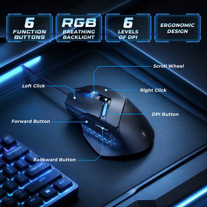 U7W Wired Mouse, 7200 DPI Adjustable 6-Button Computer Mouse for Office, Study & Daily UseU7W Wired Mouse, 7200 DPI Adjustable 6-Button Computer Mouse for Office, Study & Daily Use