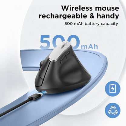 Uineer 2.4G Ergonomic Mouse - Wireless Vertical Computer Mouse with 4 Level Adjustable DPI,Ergonomic Design for S/M Hands, 2.4GHz Wireless Mice for Laptop (Battery Level Visible) ﻿