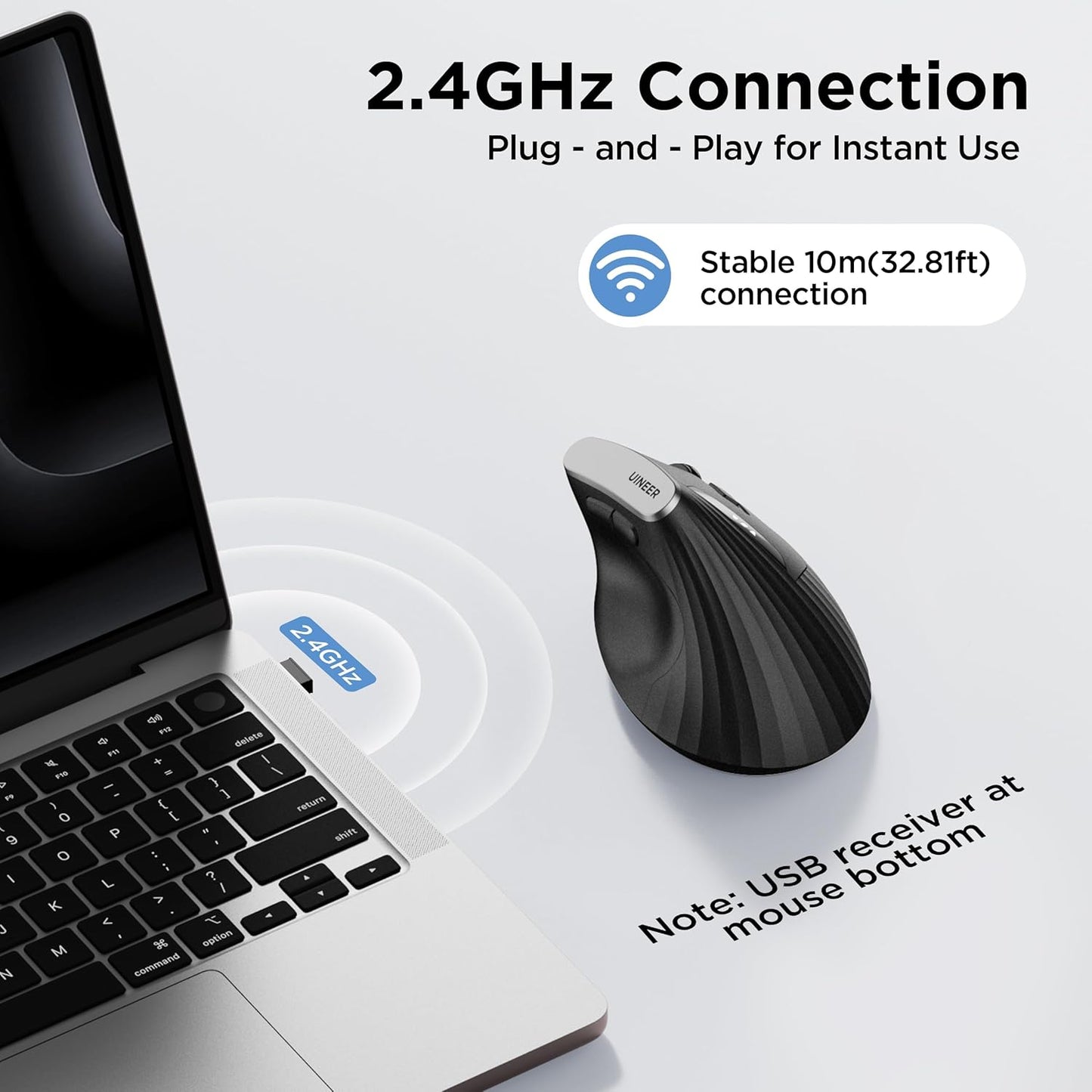 Uineer 2.4G Ergonomic Mouse - Wireless Vertical Computer Mouse with 4 Level Adjustable DPI,Ergonomic Design for S/M Hands, 2.4GHz Wireless Mice for Laptop (Battery Level Visible) ﻿