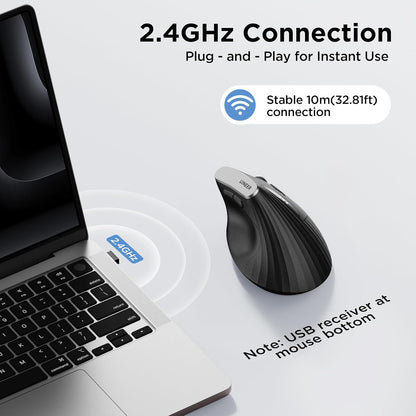 Uineer 2.4G Ergonomic Mouse - Wireless Vertical Computer Mouse with 4 Level Adjustable DPI,Ergonomic Design for S/M Hands, 2.4GHz Wireless Mice for Laptop (Battery Level Visible) ﻿
