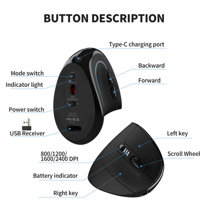 Uineer Ergonomic, Bluetooth Vertical Wireless Mouse, Reduce Wrist Pain, Lightweight, Quiet clicks Rechargeable, Bluetooth Mouse for Office, Compatible with PC, Laptop, MacBook