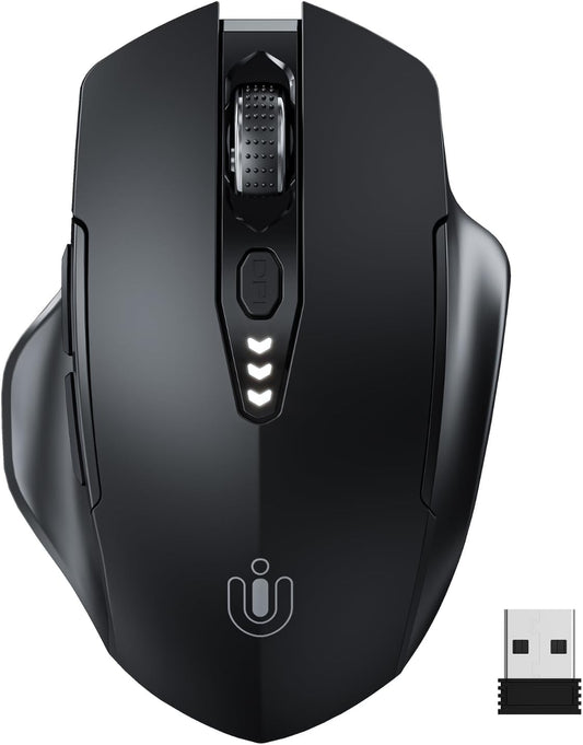 Uineer 2.4GHz Wireless Rechargeable Mouse, Ergonomic, 4-Level DPI, Laptop-Compatible, Matte Black