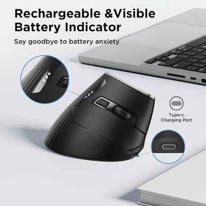 Uineer 2.4G Ergonomic Mouse - Wireless Vertical Computer Mouse with 4 Level Adjustable DPI,Ergonomic Design for S/M Hands, 2.4GHz Wireless Mice for Laptop (Battery Level Visible) ﻿
