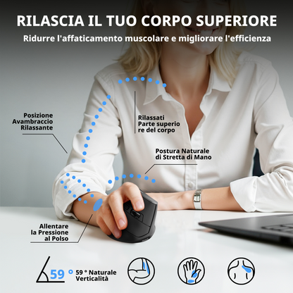 Uineer Ergonomic Wireless Mouse,Bluetooth Vertical Mouse with BT5.0/4.0/2.4G, Rechargeable with Battery Indicator,Ergonomic Design for Comfort and Reduced Wrist Strain for Home,Office Use,Black