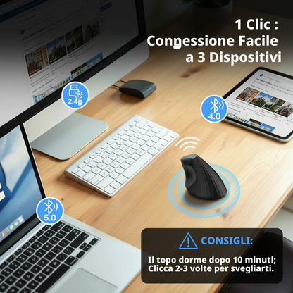 Uineer Ergonomic Wireless Mouse,Bluetooth Vertical Mouse with BT5.0/4.0/2.4G, Rechargeable with Battery Indicator,Ergonomic Design for Comfort and Reduced Wrist Strain for Home,Office Use,Black