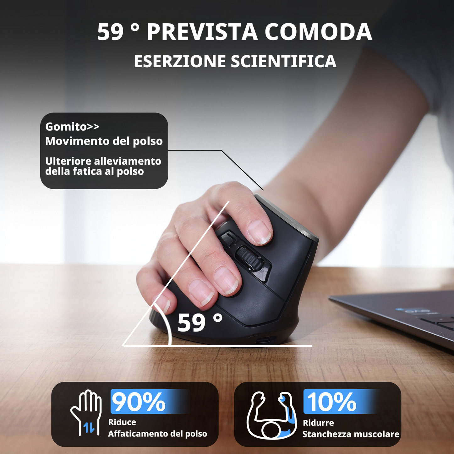 Uineer Ergonomic Wireless Mouse,Bluetooth Vertical Mouse with BT5.0/4.0/2.4G, Rechargeable with Battery Indicator,Ergonomic Design for Comfort and Reduced Wrist Strain for Home,Office Use,Black