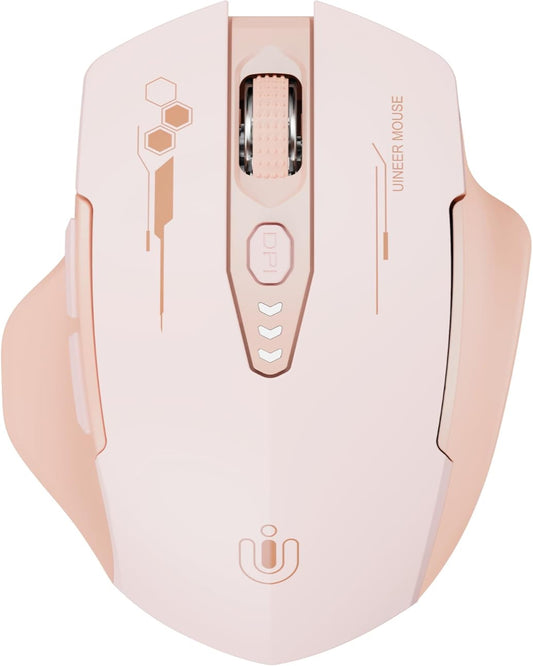 Uineer Tri-Mode Wireless Mouse: Sakura Pink | Ergonomic, 4 DPI, Long Battery | Office & Gaming